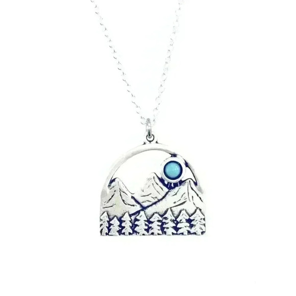 Turquoise Western necklace mountain pendant country jewelry - Picture 3 of 10